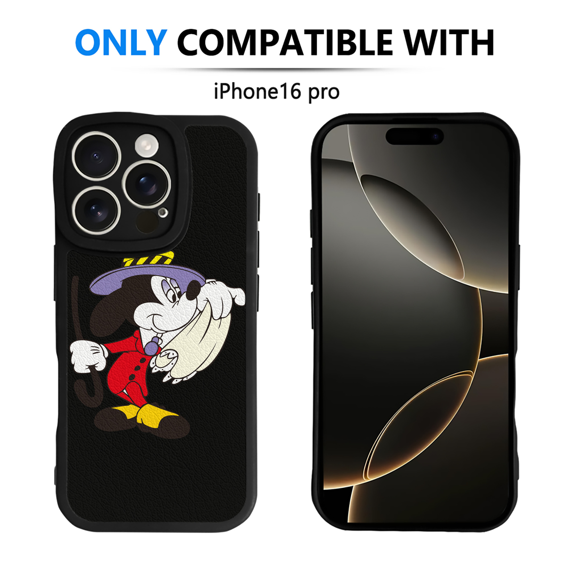 （画像用） ミッキーマウス Mickey Mouse 【iPhone 16シリーズ対応】シリコンスマホケース（レザー調） 材質：シリコン